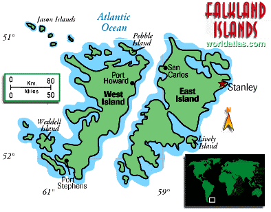 [Country map of Falkland Islands (Islas Malvinas)]